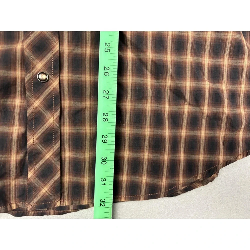Banana Republic Shirt Mens XL Brown Plaid Western Pearl Snap Casual Long Sleeve